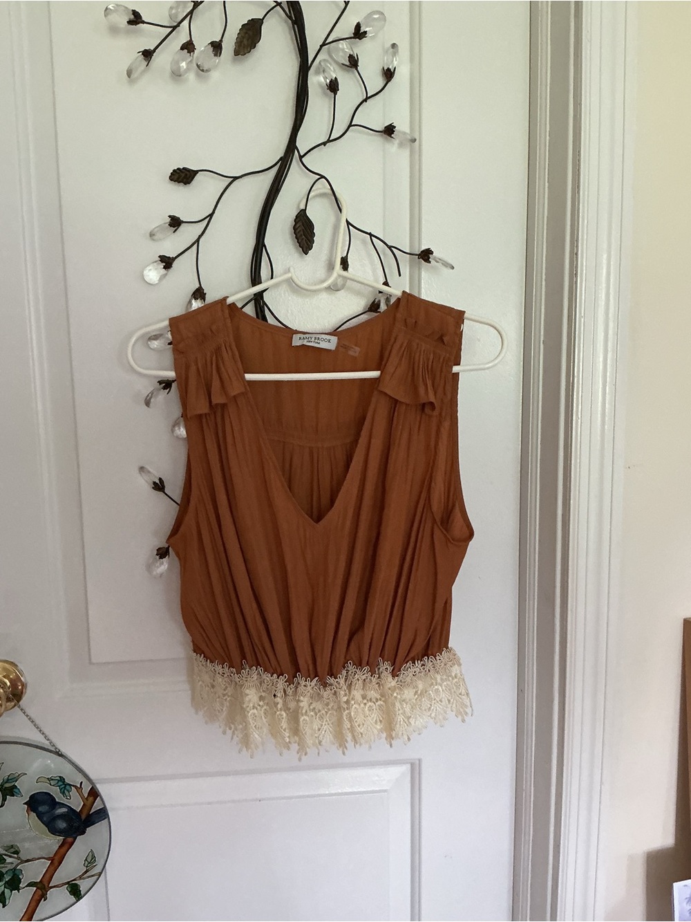 Ramy Brook Rust Lace-Hem Sleeveless Top